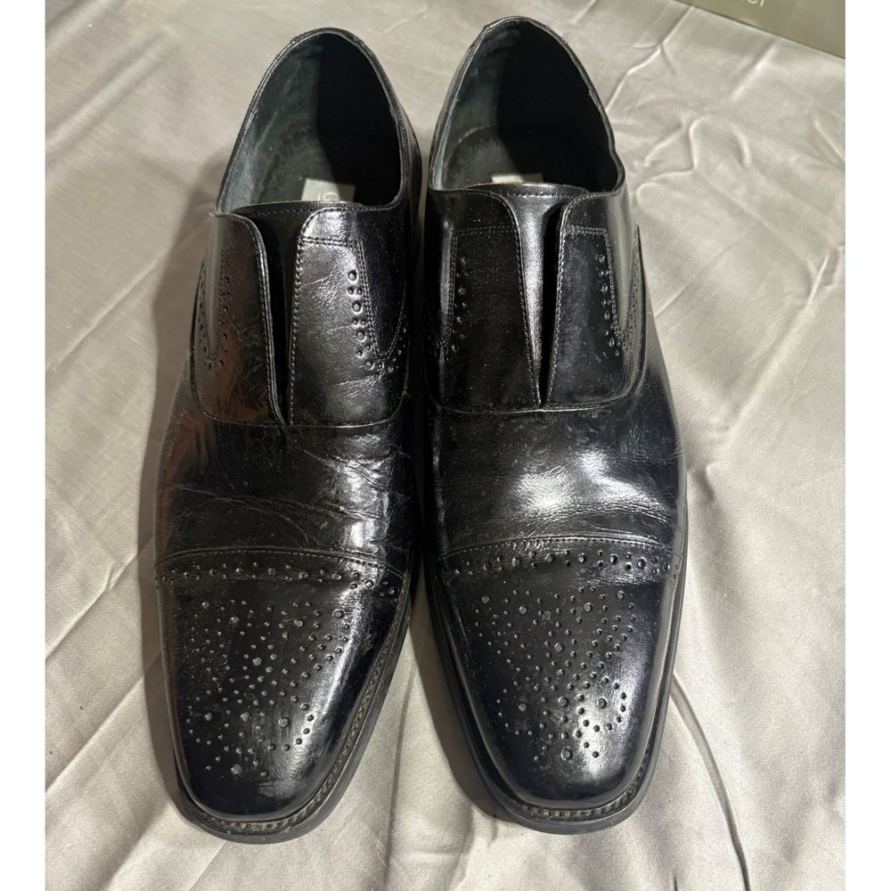 Giovanni Irwin Mens Black Leather Brogue Slip‎ On Dress Shoes Size 11 Cap Toe